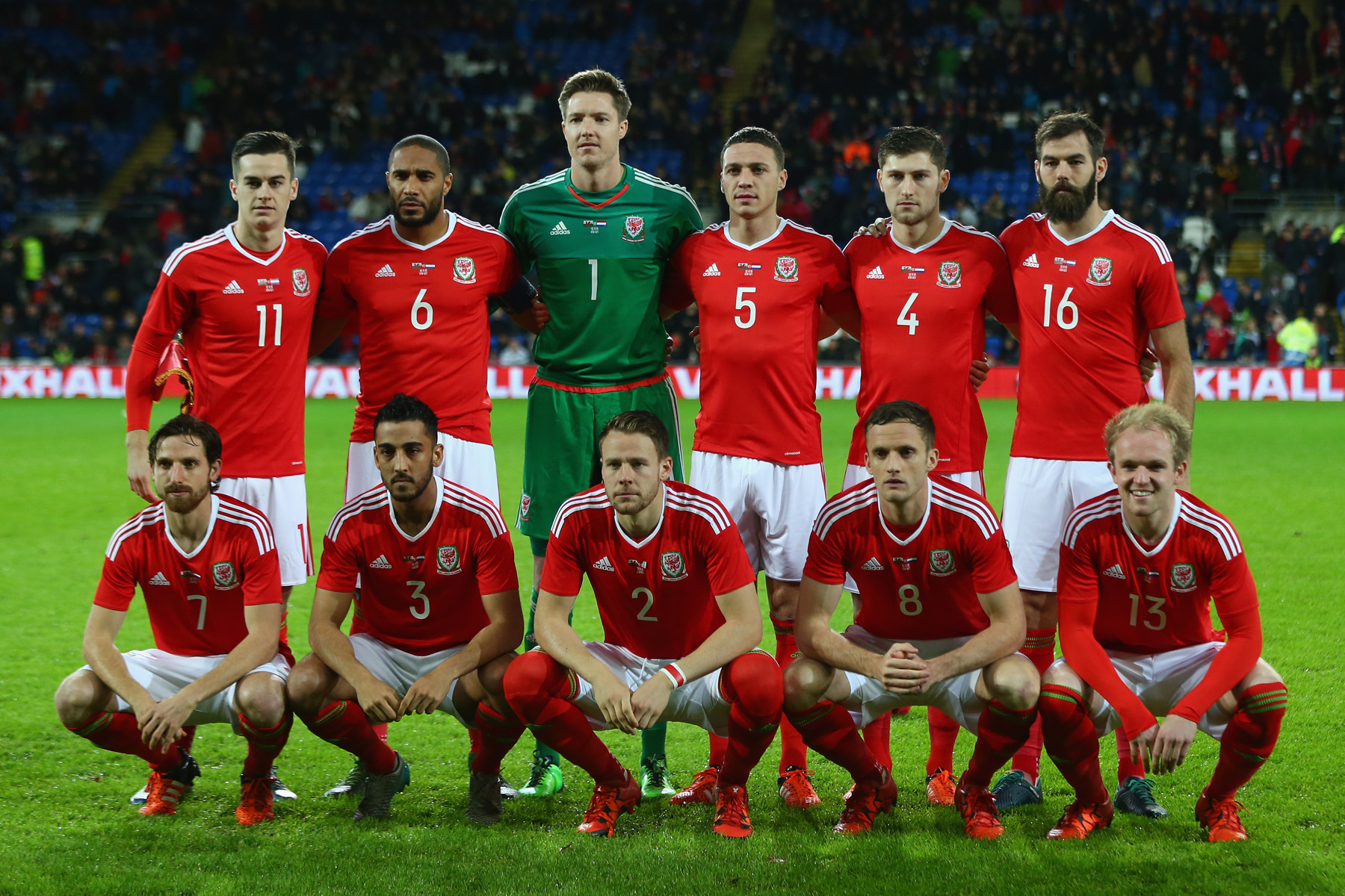CARDIFF, WALES - NOVEMBER 13: Wales team group ahead of the international friendly match between Wales and Netherlands at Cardiff City Stadium on November 13, 2015 in Cardiff, Wales. (Photo by Michael Steele/Getty Images)