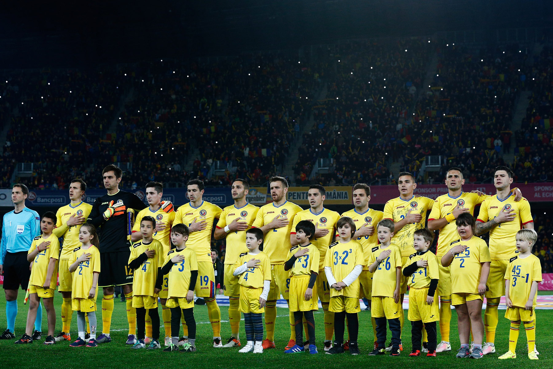 CLUJ-NAPOCA, ROMANIA - MARCH 27: The team of Romania line up during the International Friendly match between Romania and Spain held at the Cluj Arena on March 27, 2016 in Cluj-Napoca, Romania. (Photo by Dean Mouhtaropoulos/Getty Images)