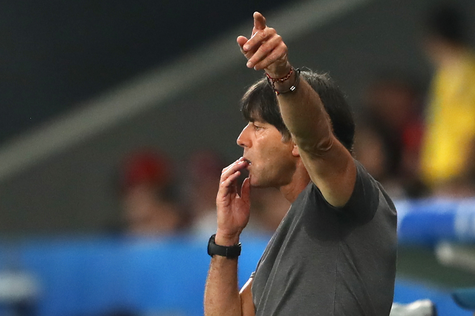 LILLE, FRANCE - JUNE 12:  Joachim Loew, head coach of Germany gestures during the UEFA EURO 2016 Group C match between Germany and Ukraine at Stade Pierre-Mauroy on June 12, 2016 in Lille, France.  (Photo by Alexander Hassenstein/Getty Images)